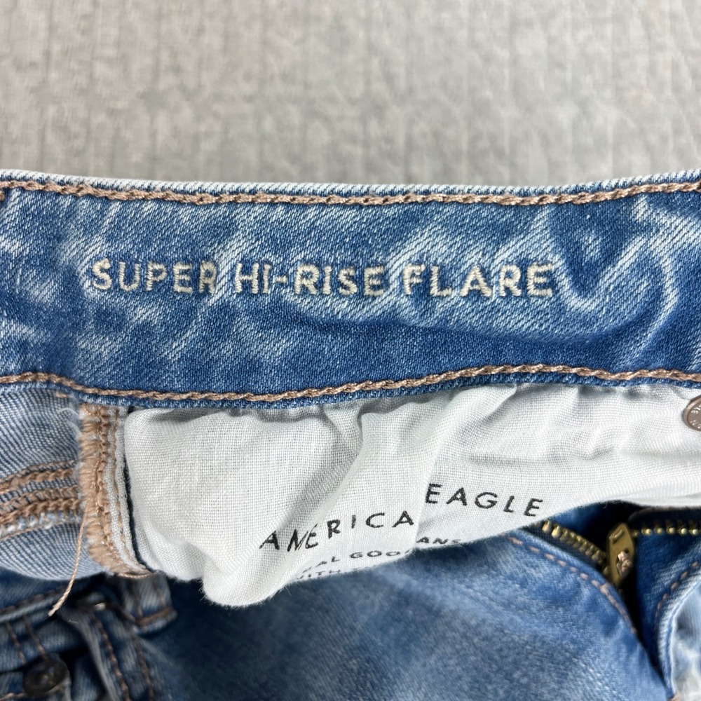 American Eagle Bootcut Flare Jeans Women 6/26x30 Blue Hi-Rise Distressed Raw Hem - Picture 3 of 13
